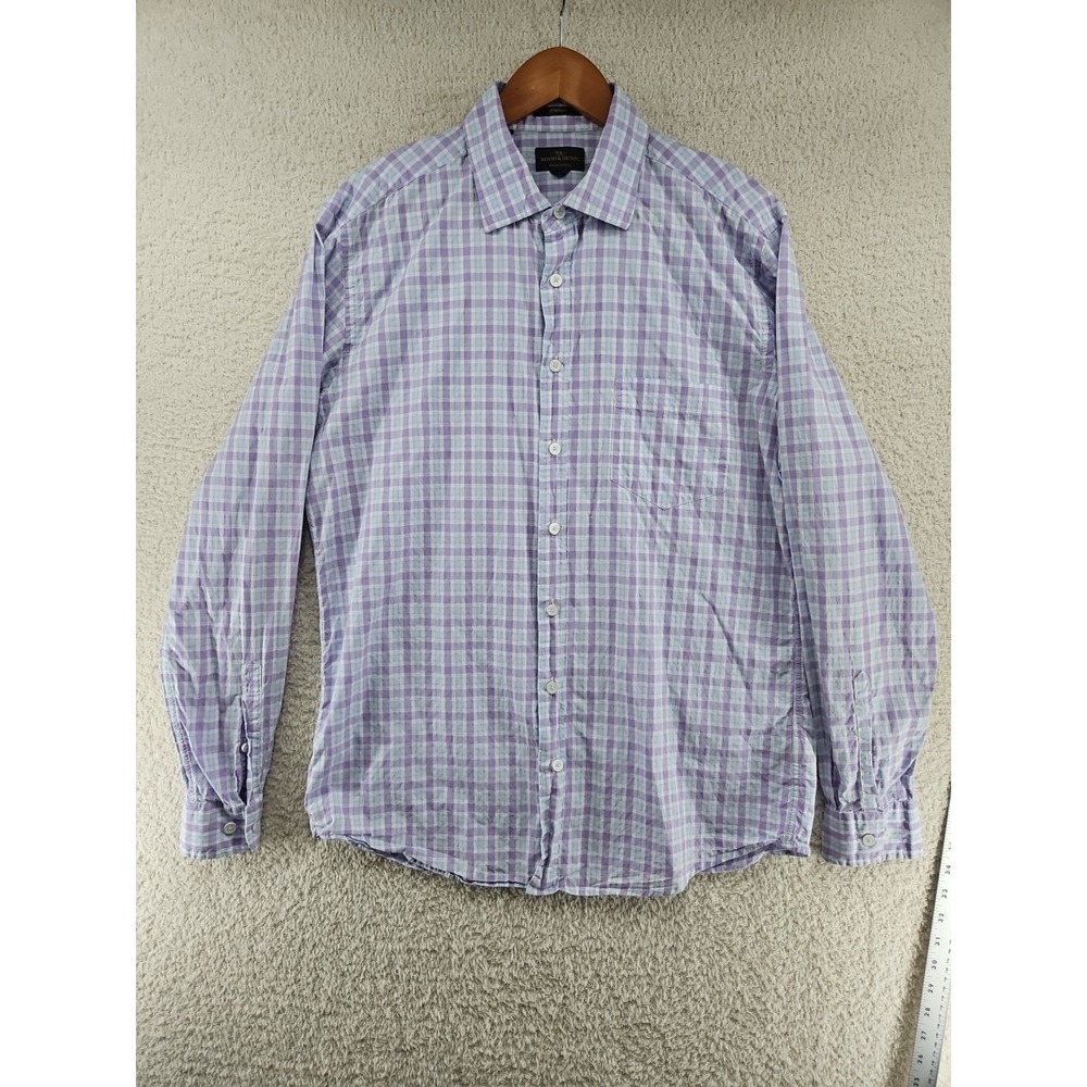 Rod & Gun  Fit Mens L Shirt Sport Fit   Plaid Lavender  Blue Button-Down Italy